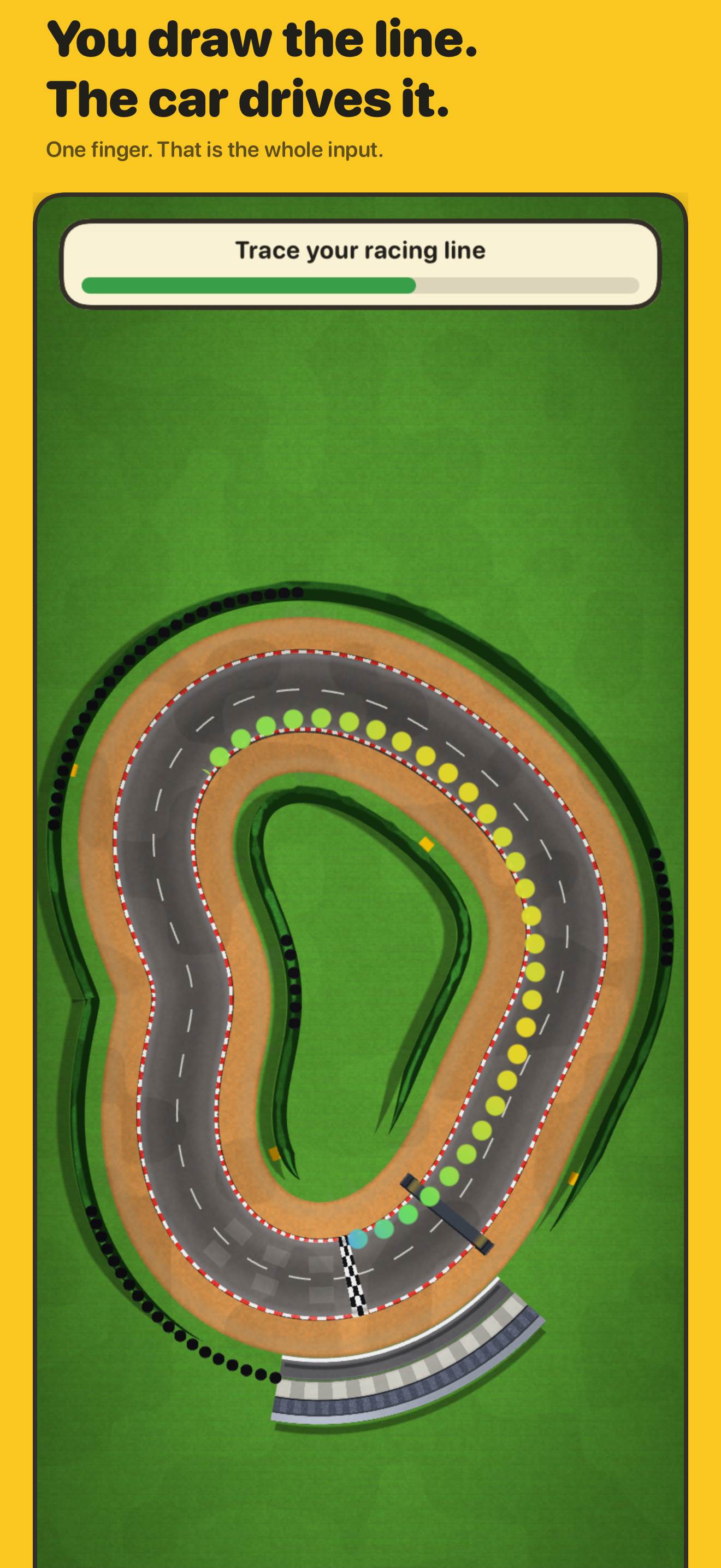 A half-drawn racing line on the circuit