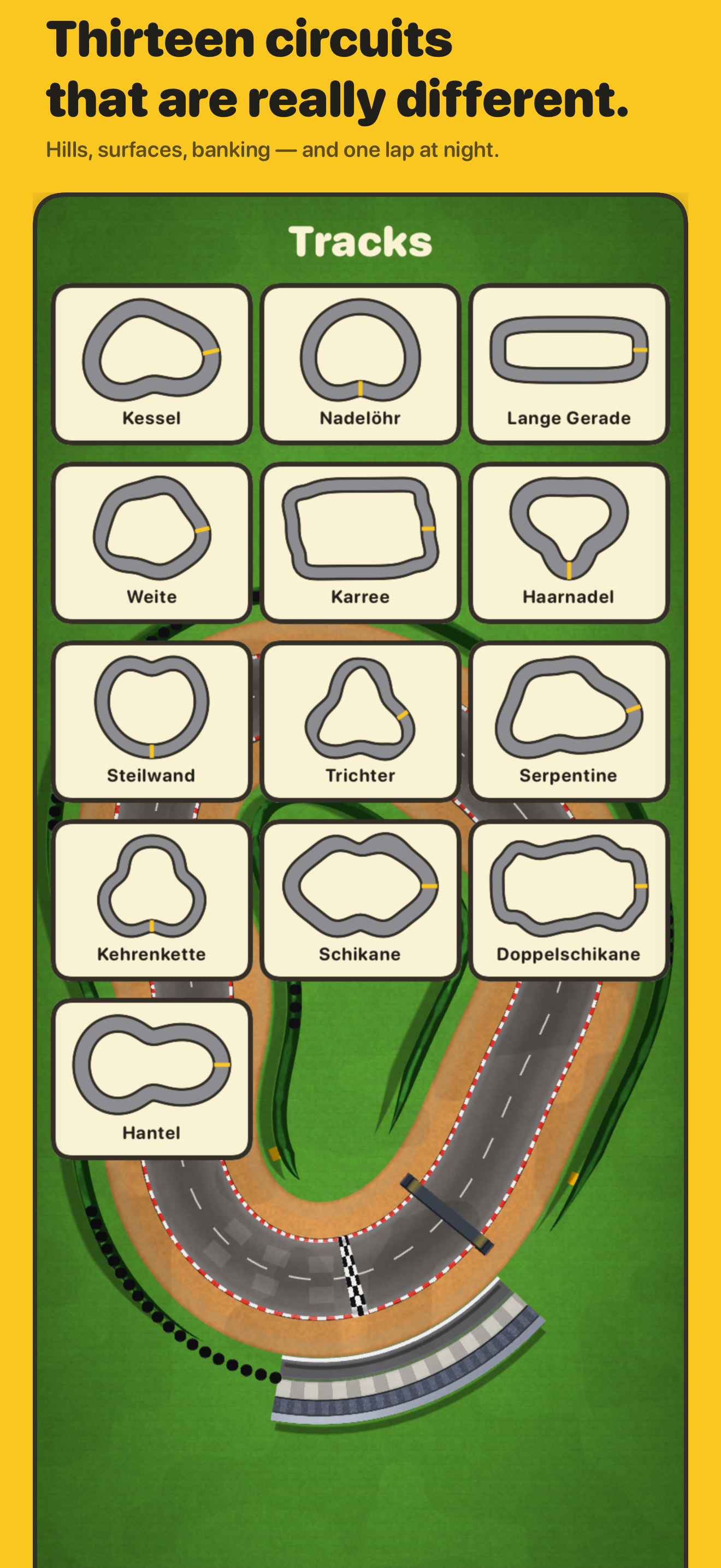 The thirteen circuit shapes side by side